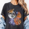 Three Quail Moon Shirt, Bobwhite Quail Lover Tee, Game Bird Galaxy Gift, Vintage Wash Retro Graphic Pet Bird Owner Gift, Nature Lover 2000s