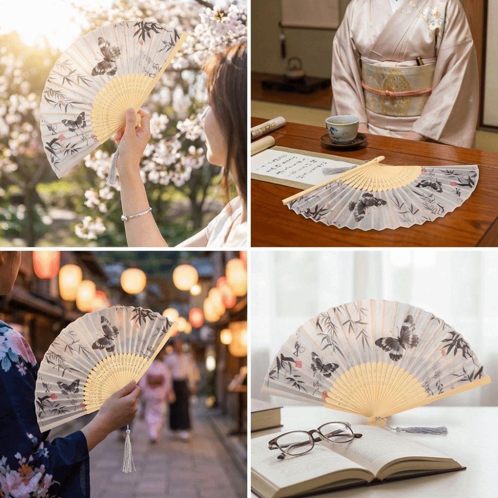 Antique Bamboo Folding Fan Ink Wash Painting Portable Fan Decorative Dance Fan  Summer Use