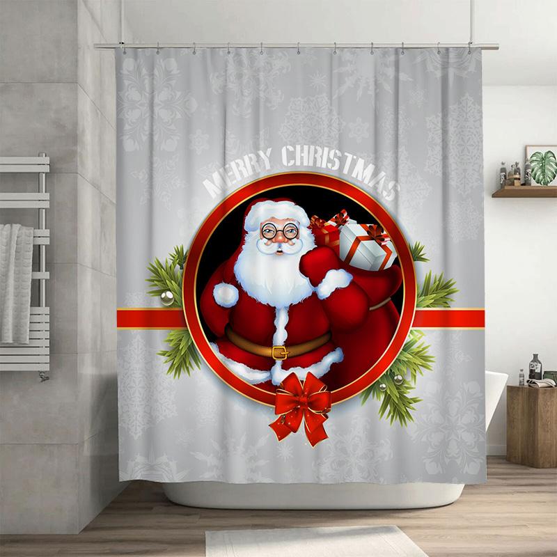 TU Santa Claus Christmas Shower Curtain Festive Holiday Bathroom Decor Reindeer Snowman Winter Theme Waterproof Home Textile Gif
