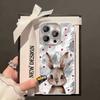 Cute Love Heart Rabbit Glacier Texture Case For iPhone 17 Air 16 15 14 13 12 11 Pro Max Plus 16E With Glass Lens Protector Cover