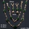 Women 14K Rose Gold Green Brown Bead Bracelet Necklace Earring Set Jewelry