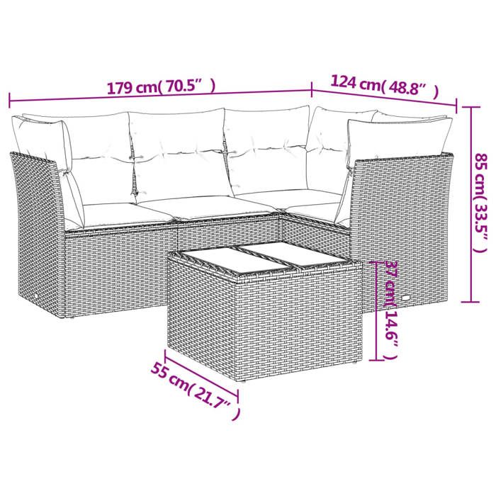 VidaXL Garden Lounge Set with Cushions 5 Pcs, Patio Sofas, Patio Furniture Set, Outdoor Furniture, Black 3249425
