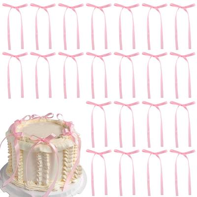 10/20Pcs Bow Cake Decorations Pink Bowknot Ribbon Cake Toppers Kids Girls Birthday Party Supplies Wedding Cake Decor Christmas