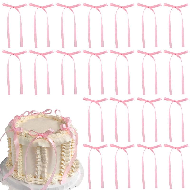 10/20Pcs Red Pink Bow Cake Decoration Bowknot Ribbon Cake Topper Kids Girls Birthday Party Supplies Wedding Cake Decor Christmas