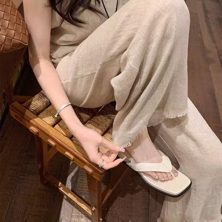 [Su Yinyin of the Same Style] Super JI Welfare Payment~ Square Toe Slope Heel Beach Flip-flops Women's Sandals Outside