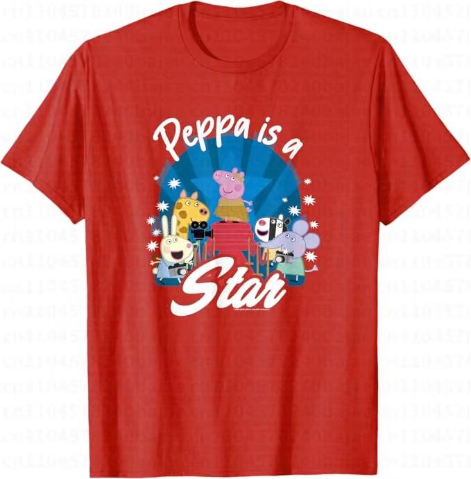 

2026 new Summer Peppa Pig Cartoon Graphic Cotton Print Tshirt Hasbro Brand Children and Unisex Breathable Loose Casual soft S