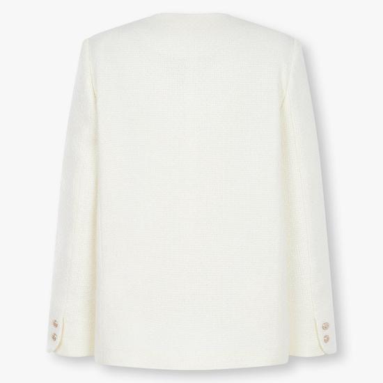 Out Pocket Notch Collar Tweed Jacket - Ivory