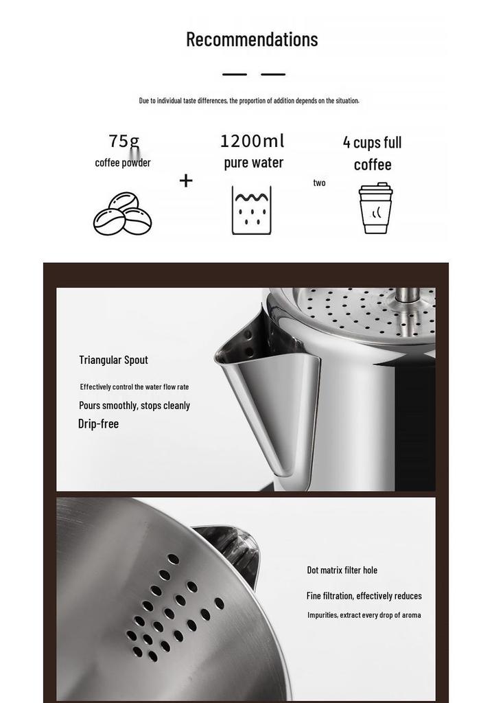 9-Cup American Style Stainless Steel Coffee Maker for Indoor/Outdoor Use - Convenient Camping Water Boiler