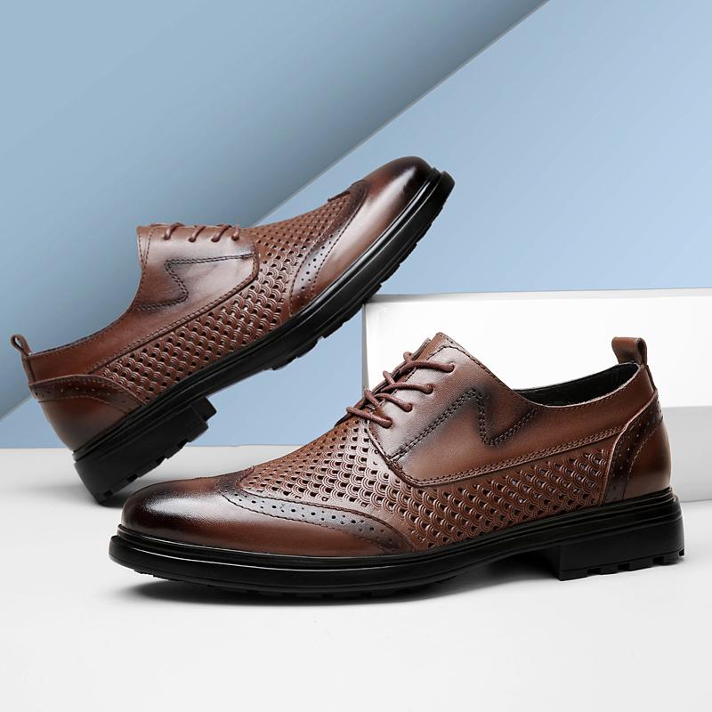 Genuine Leather Oxford Shoes Men Gentlemens Social Derby Shoes Luxury Breathable Formal Dress Footwear Man Business Shoe