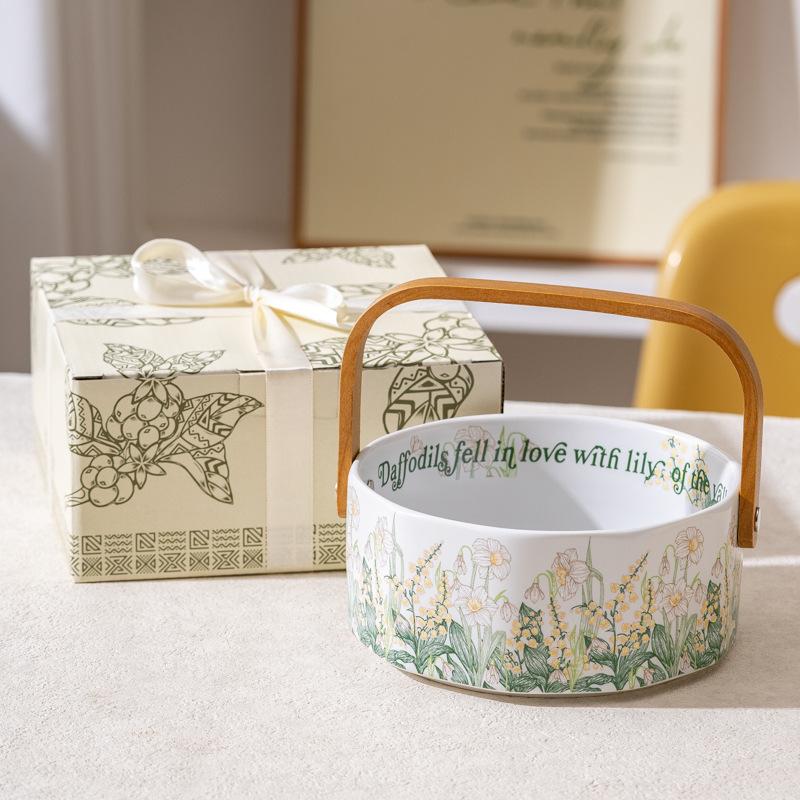 Retro Ölgemälde wie Windspiele Blumen Obstkorb Snacks platziert Trockenfrüchte Süßigkeitenteller Keramik Snackteller Haushalt tragbarer Obstkorb