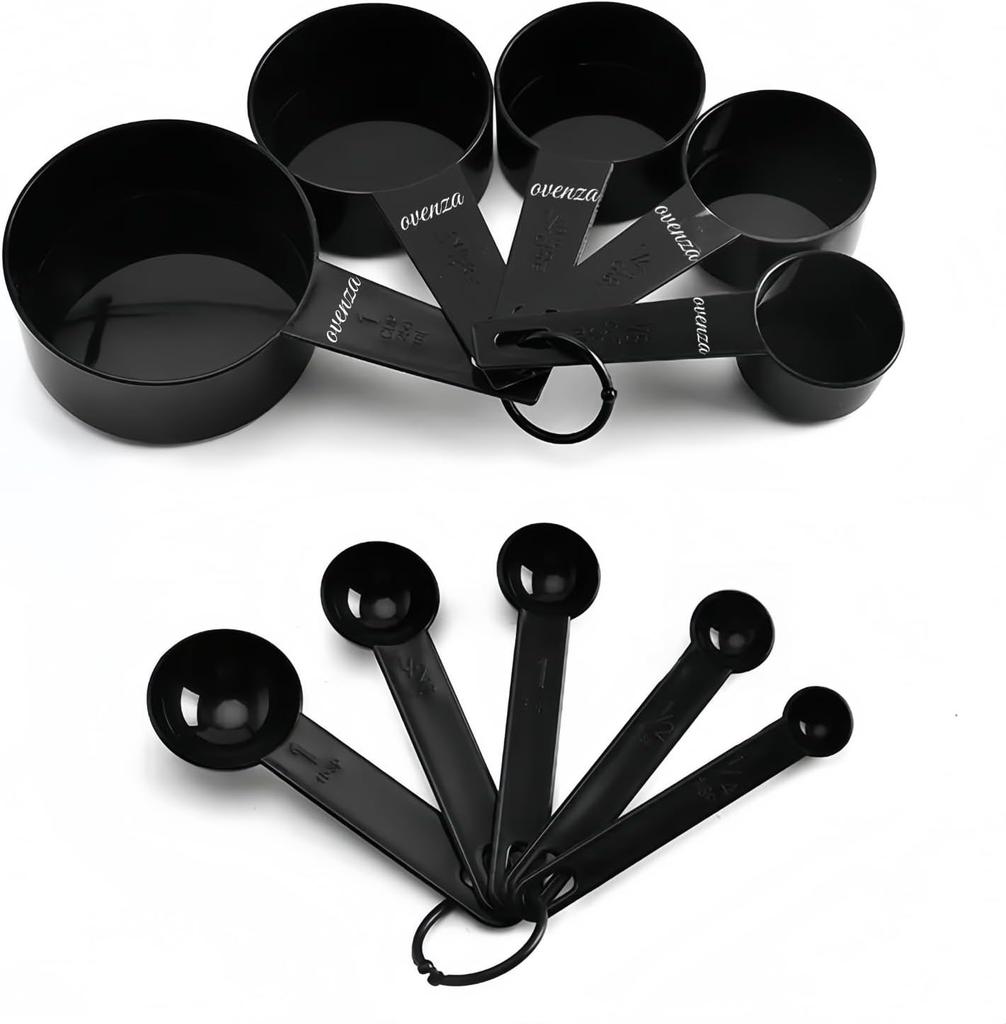 Set de Cupe și Linguri de Plastic pentru Control Precis al Dozajului la Copt, în Bucătărie și la Gătit, Constând din 5 Cupe de Măsurat și 5 Linguri de Gătit