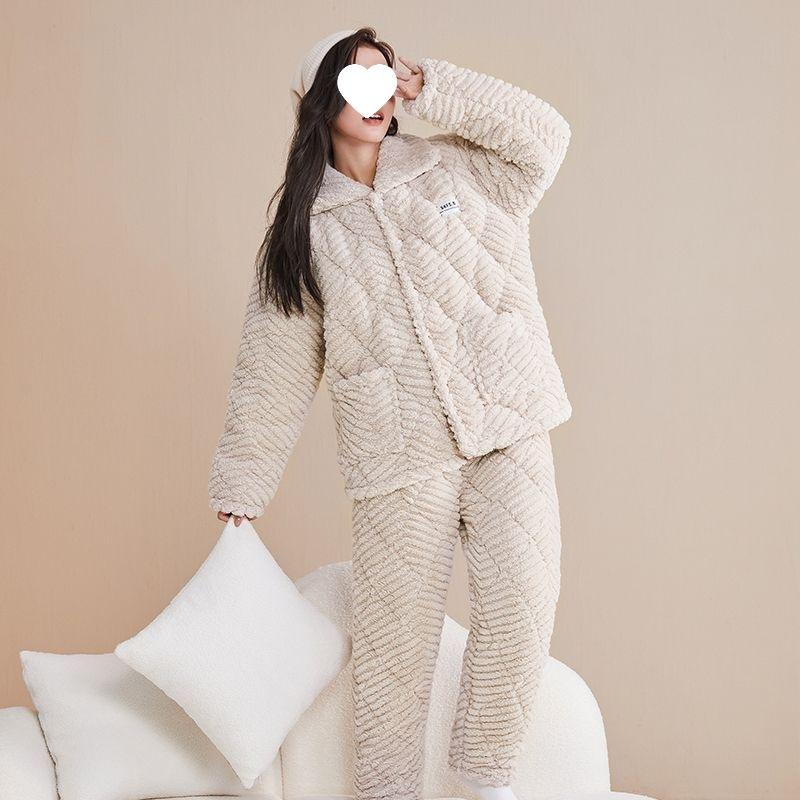 Dámské pyžamo třívrstvé zesílené a roztomilé zimní lze nosit velká velikost teplé polstrované domácí oblečení