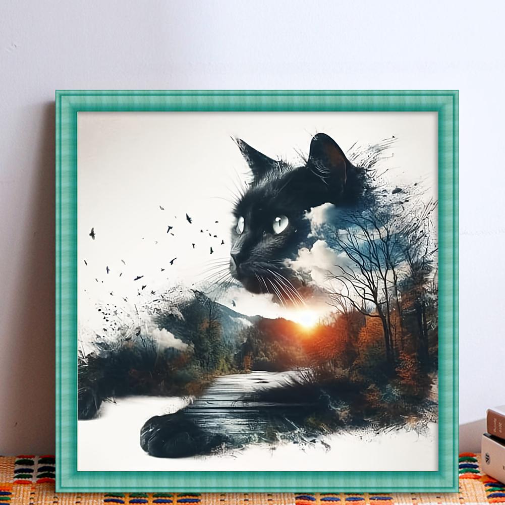Full Embroidery Eco-cotton Thread 11CT Printed Cat Cross Stitch Kit Art 40x40cm