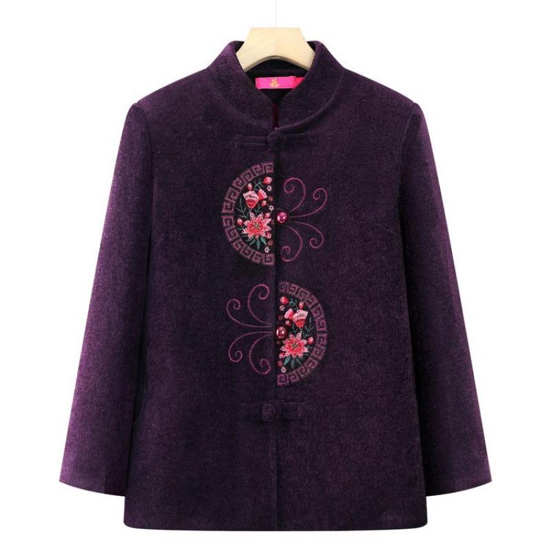 

Grandma autumn and winter coat fleece thickened medium elderly grandmother clothes female plus size old lady Tang suit top 6XL [Recommended 160-82.5kg] фиолетовый