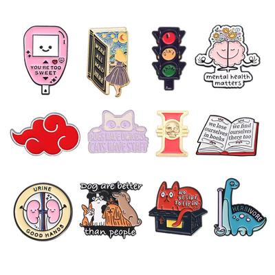 Broche Geométrico Personalizado con Elementos de Insignia Creativos: Farola, Libro, Mascota, Nube, Órgano, Pintura al óleo