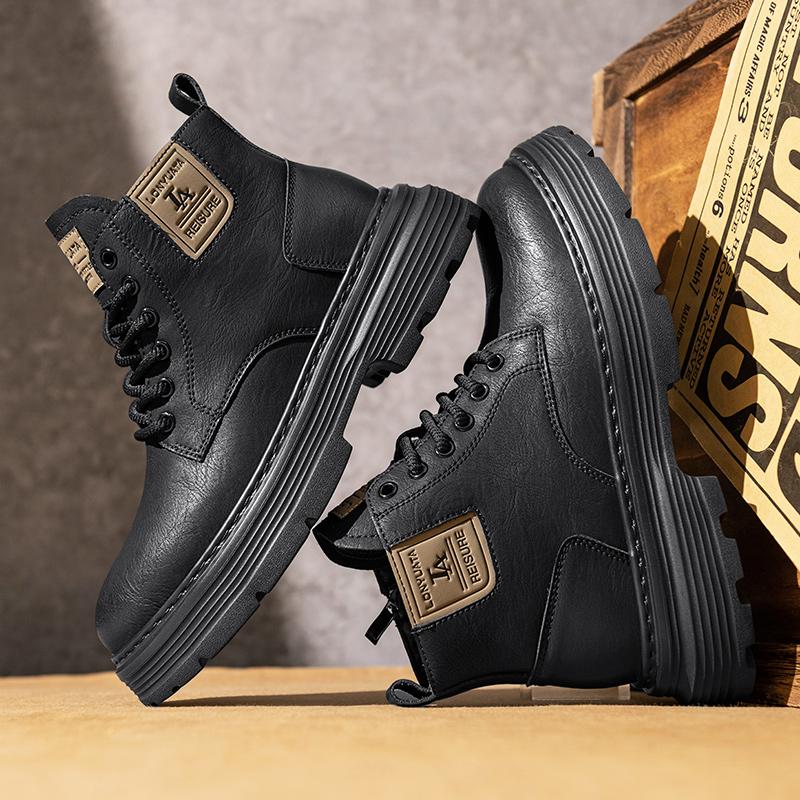 Fashion Genuine Leather Mens Botas Handmade Male Ankle Boots No-slip High Top Shoes Leisure Walk Motorcycle Boots Versatile Biker Boot