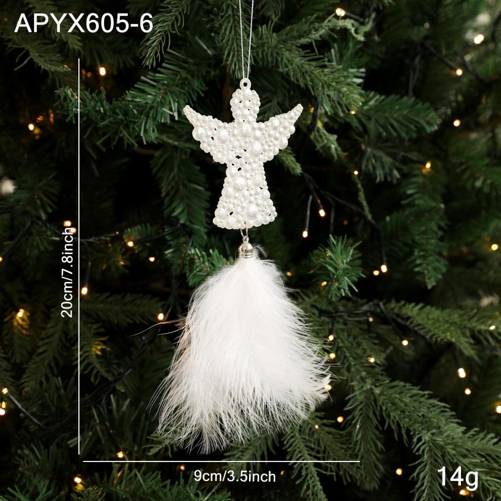 Christmas Tree Pendants White Feather Snowflake Angel Bell Hanging Ornament New Year Party Window Wall Christmas Decoration