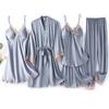Ice Silk V-Neck Camisole & Pajama Set for Women - 5-Piece Spring & Autumn Collection