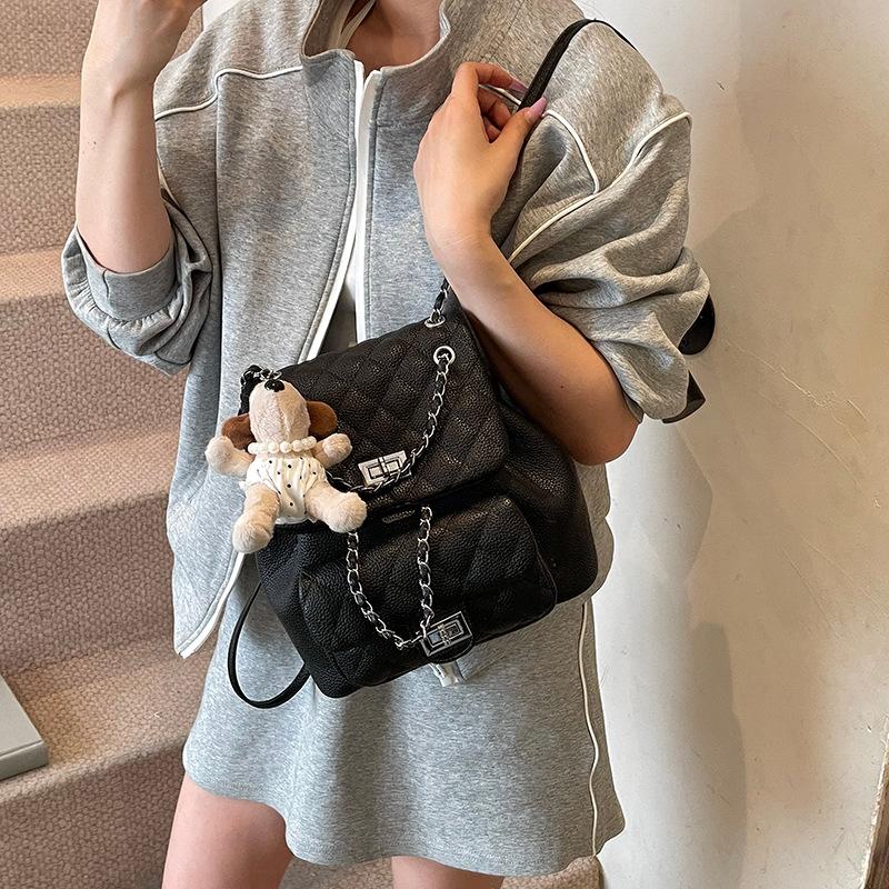 Summer Trend Small Fragrant Wind Rhombus Chain Small Backpack Bag Women'S Versatile Foreign Style Light Luxury Backpack