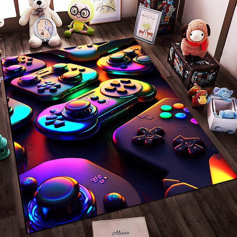 Retro Game Controller Printed Carpet with Vibrant Neon Color Design Suitable for use as an anti-slip for living room bedroom sofas
