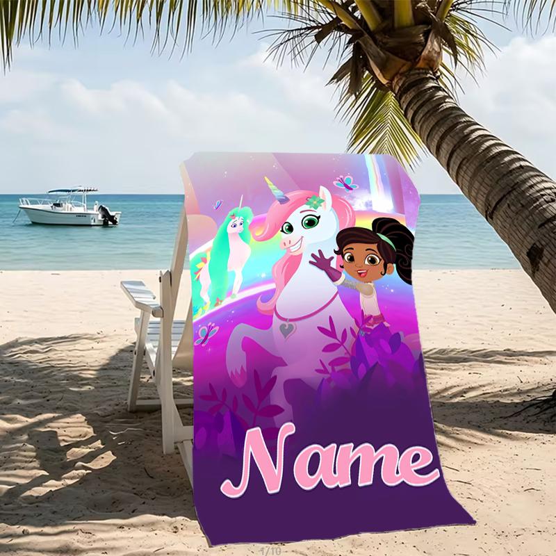 Customizable personalized beach towels Nella the Princess Knight themed designs.Suitable for the beach, yoga, sports;ideal as beach accessories