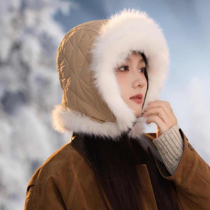 Winter Hat for Women Rabbit Plush Bag Head Hat Warm Plush Thickened Cold Lei Feng Hat Outdoor Cycling Windproof Hat