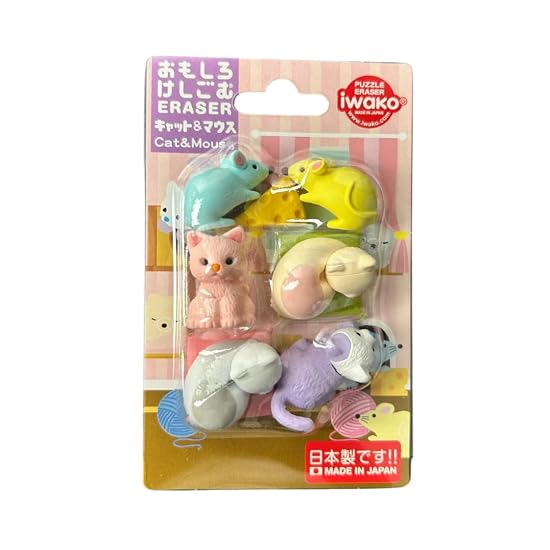 Blister Pack Fun Eraser Cat and Mouse Cat Mouse Cute