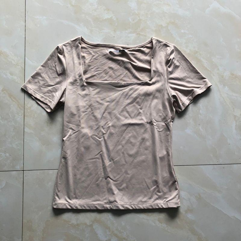 

Workout Quick-Drying T-shirt Spring/Summer New Women s Clothes Slim Fit Square Collar Pullover Short Sleeve Pure Color Stretch Slim Looking 30860 Khakis C- 3-27-2 M