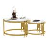Modulares Couchtisch-Set, Marmoroptik, Goldfarbener Metallrahmen, Runde Tische in zwei Größen