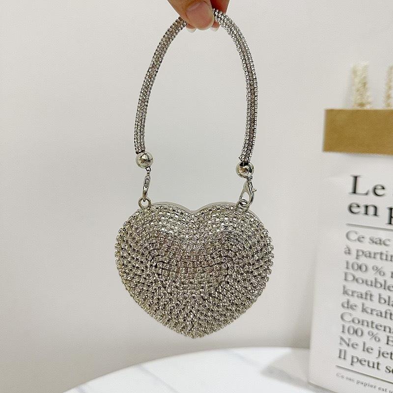 Heart Shape Diamond Evening Clutch Rhinestones Purse Ladies Bag Designer for Women Chain Shoulder Bag Small Bling
