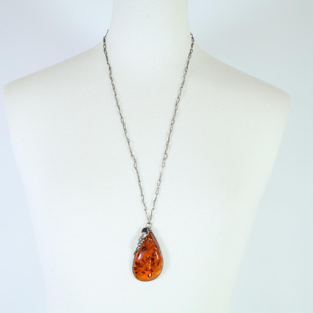 SV925 925 Amber Chain Necklace SilverUsed