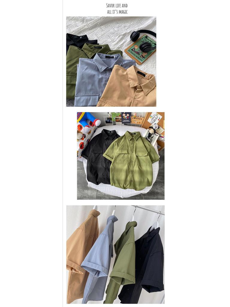 Herren-Freizeithemd im Hongkong-Stil mit kurzen Ärmeln und Doppeltaschen – trendige, lockere Passform für Sommerstudenten