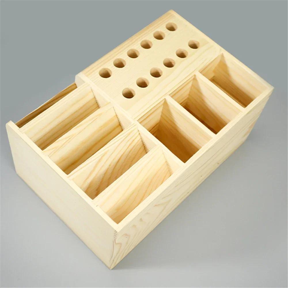 Wooden Multifunctional Storage Box Screwdriver Tweezers Multi Compartments Desktop Stationary Small Pens Markers Brushes Tools
