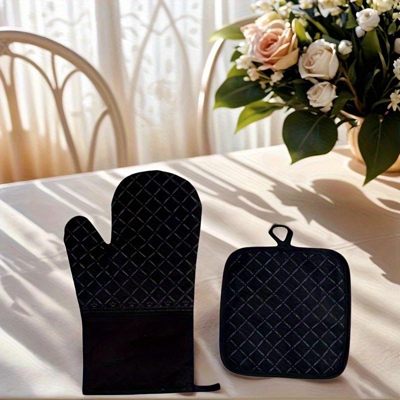 2-piece Set of Pure Cotton Silicone Insulated Gloves, Baking Oven Heat-resistant Gloves+flowerpot Holder Combination