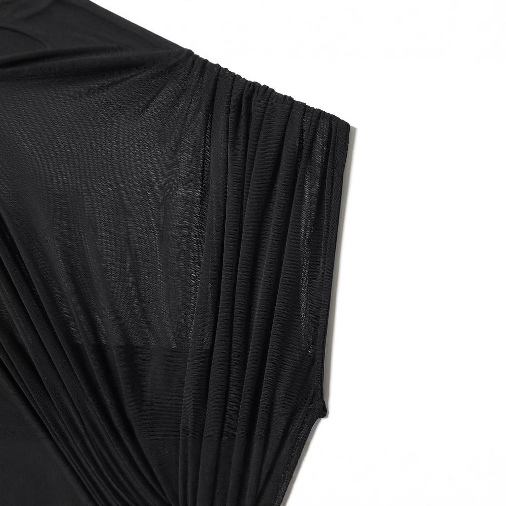 European, American autumn and winter new women's clothing temperament waist foreign style mesh splicing short dress women