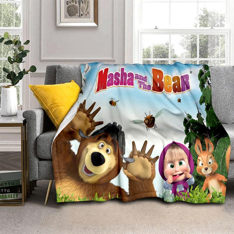Coperta morbida in peluche 3D Masha e Orso, Cartone animato di Natale, Coperta in flanella, Plaid per Soggiorno, Camera da letto, Letto, Copertura per divano