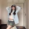 Fake Two-piece Blue Plaid Shirt Jacket Women's Summer Loose Shirt Long-sleeved Sunscreen Versatile Casual Top