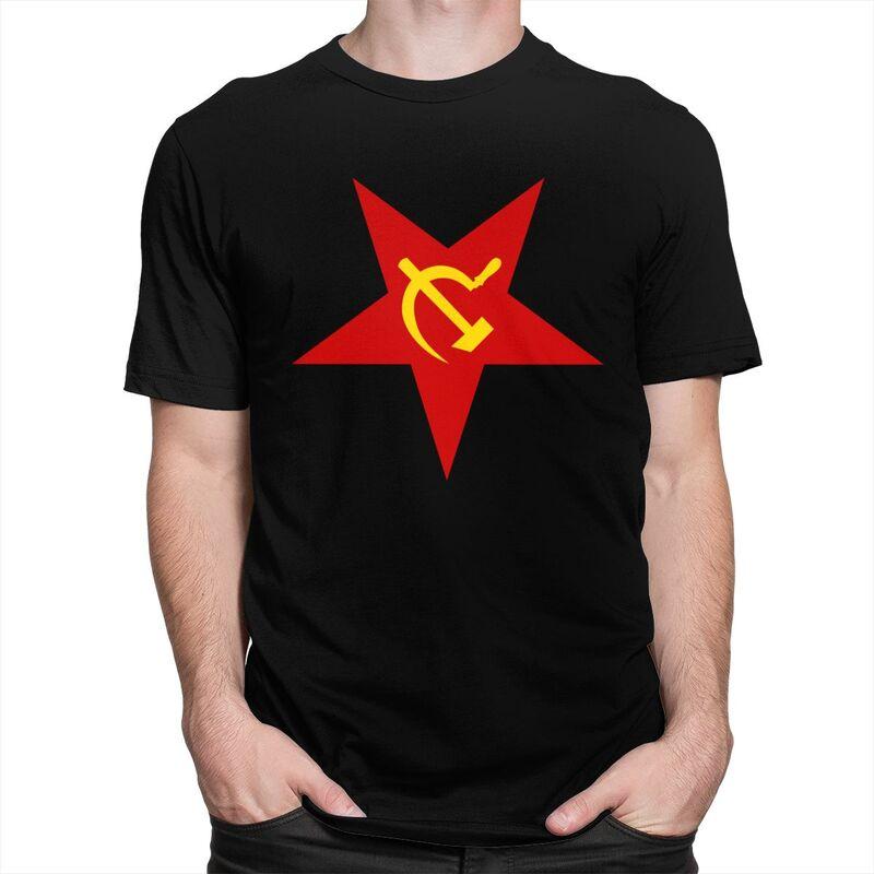 Custom Soviet Union Red Star Hammer And Sickle T Shirts for Men Pure Cotton Tee Tops CCCP USSR Flag Tshirts Short Sleeve Tshirt