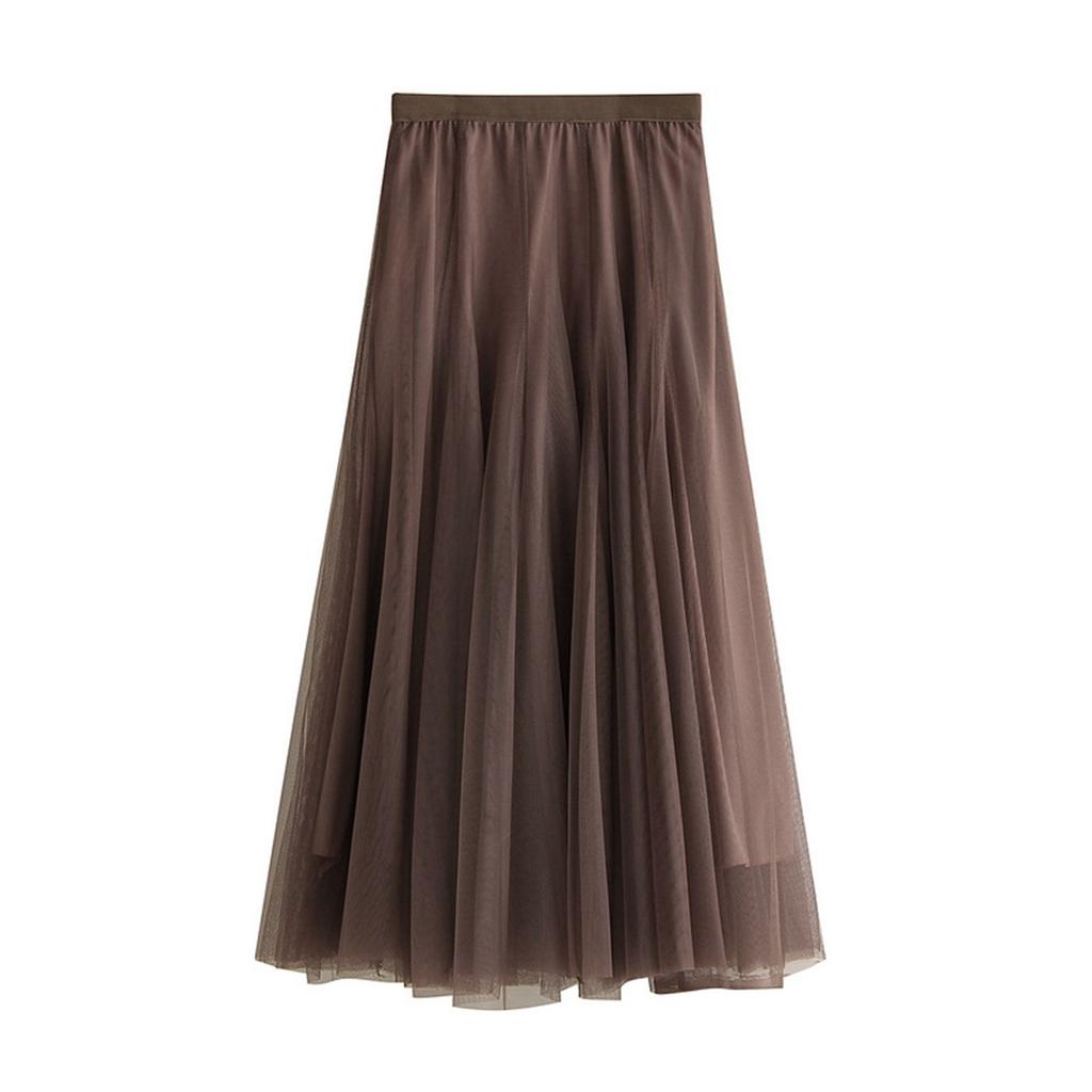 Women's Fashion Casual Color High Waist Ruffle Splicing Mesh Half-body Skirt