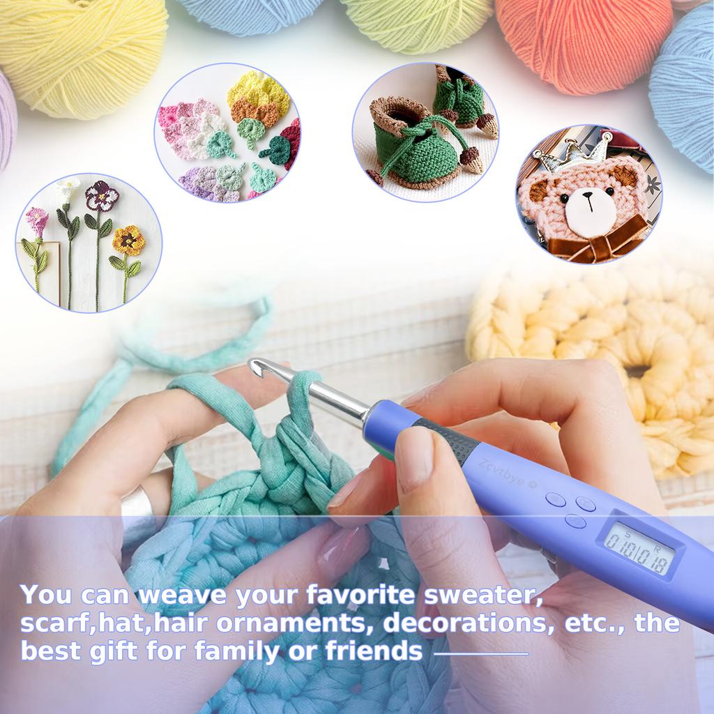 18 Sizes Crochet Hook Set with LED Light and Stitch&Row Counter Digital Ergonomic Handle Knitting Kit DIY Tool for Beginner