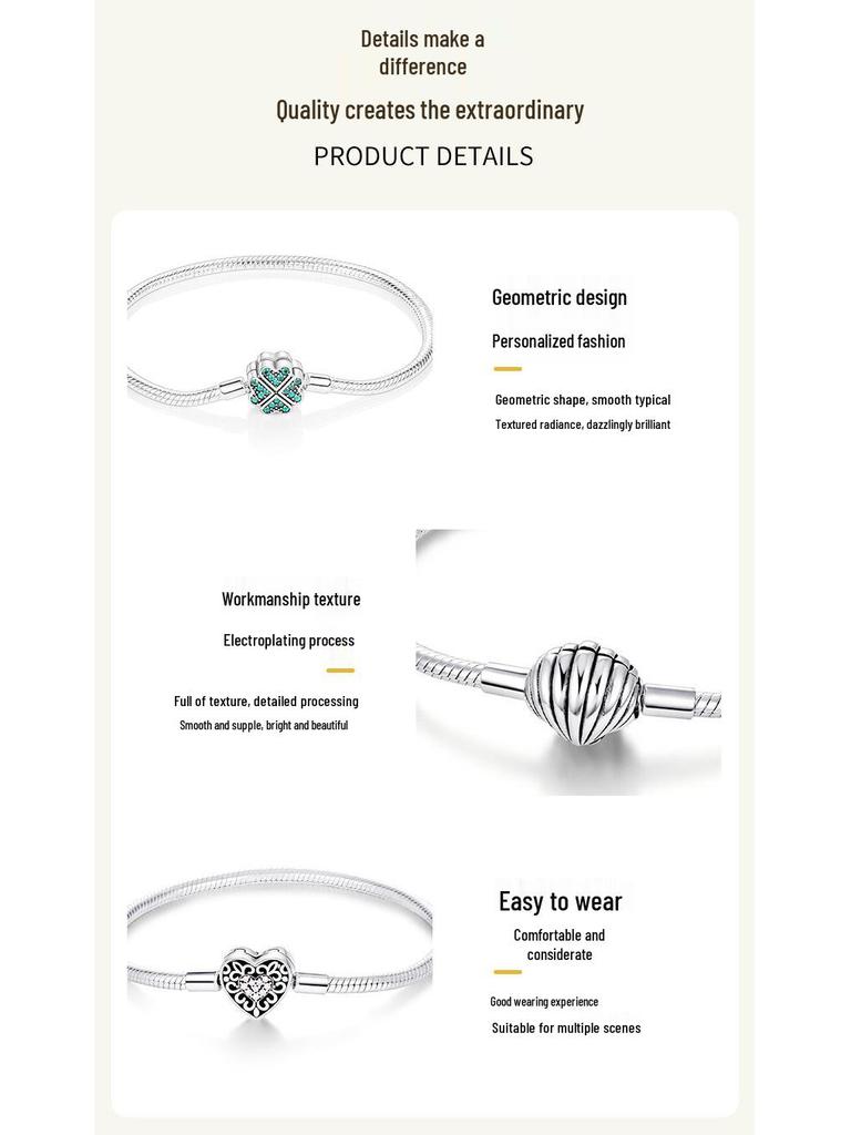 925 Silver Plated Woven Heart Snake Bone Bracelet - Fashionable DIY Beaded Handmade Design