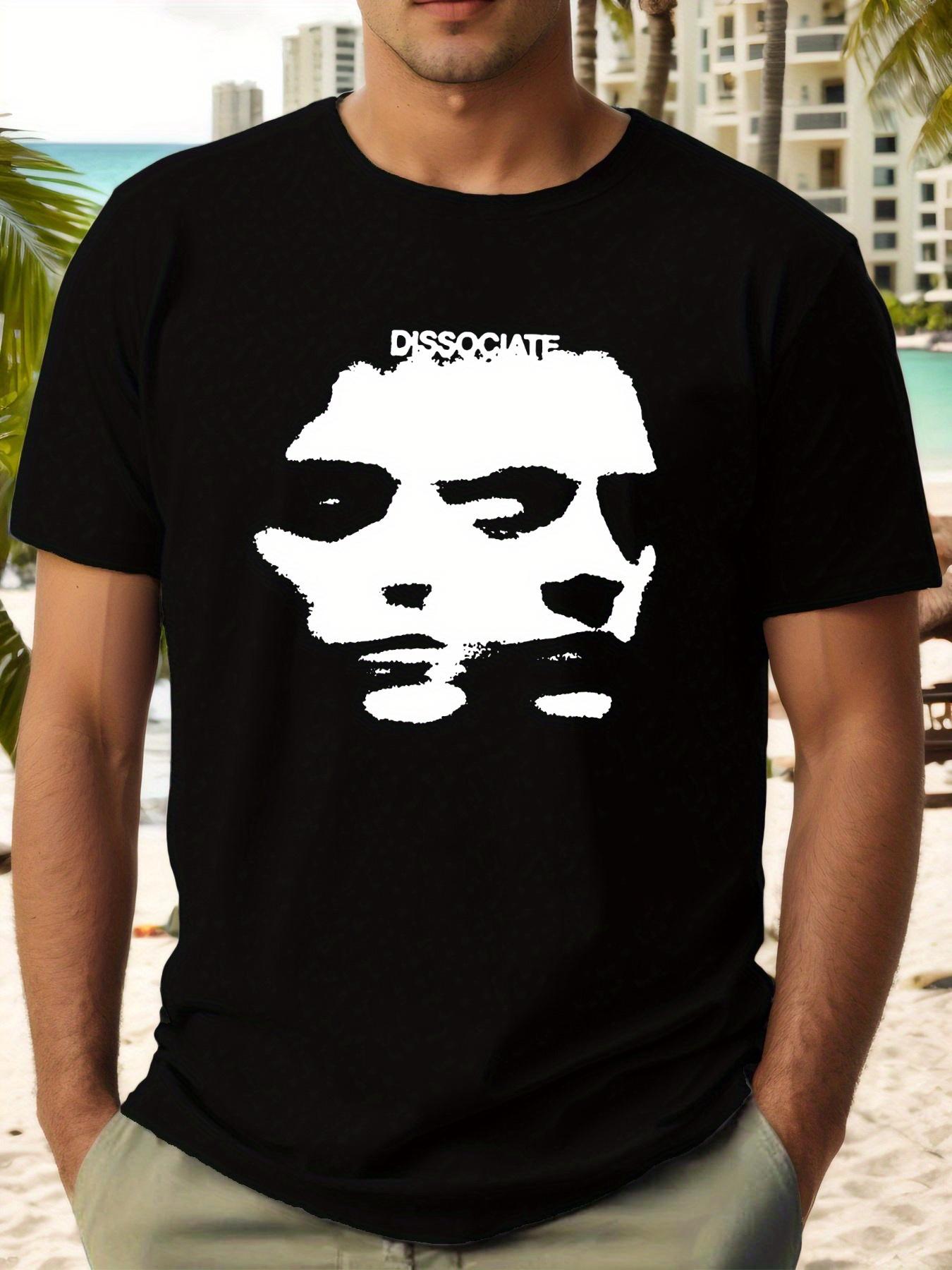 Dissociate Graphic T-shirt - Stylish Black Cotton Crew Neck Tee with White Face Design M