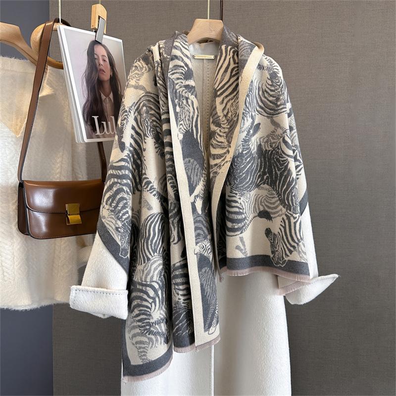 Travel Poncho Warm Cashmere Scarf Women  Luxury Thick Blanket Winter Bufanda Shawl Print New Wraps Pashmina Female Stoles