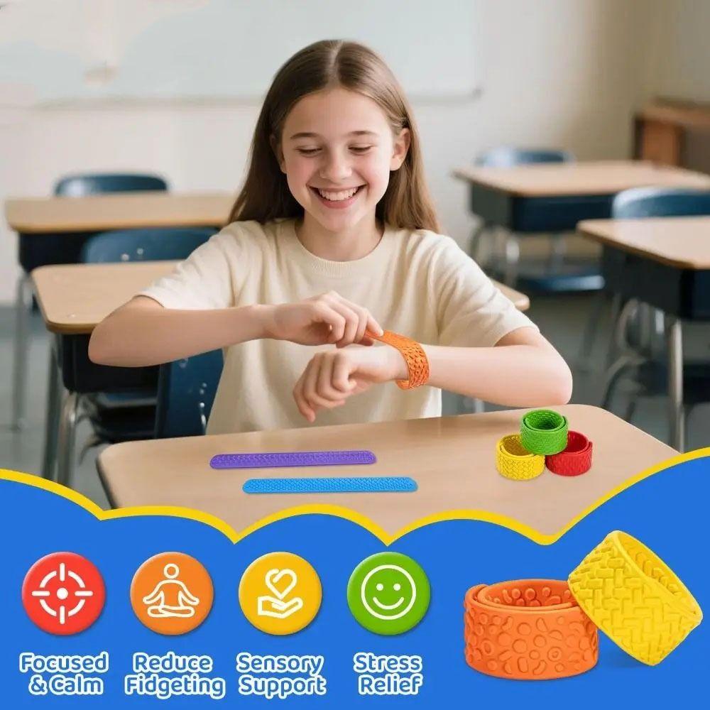6pcs Wearable Design Sensory Textured Wristbands Childs Slap Band Toy  Adults Office Desk