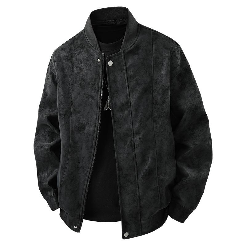 New Lapel Hong Kong Style Fashionable Men's Leather Jacket Youth Jacket Casual Top Jacket