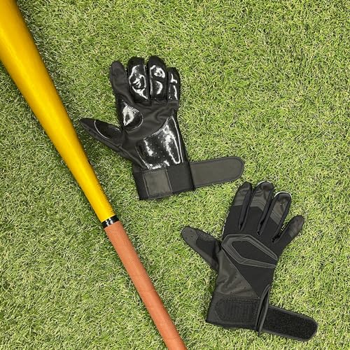 CUTTERS Batting Gloves B444S Power Control 4.0 Solid, Ambidextrous, Baseball/Softball, Size L, Black