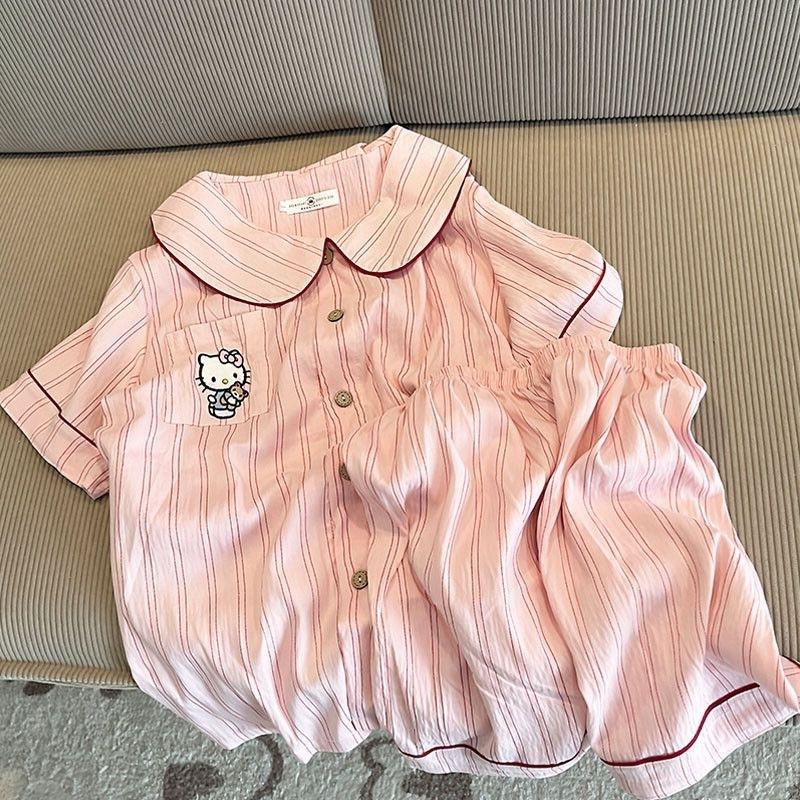 

ins cute hello kitty pajamas women s summer new short-sleeved shorts summer Korean version loungewear suit can be worn outside s [recommended 35-40kg ]