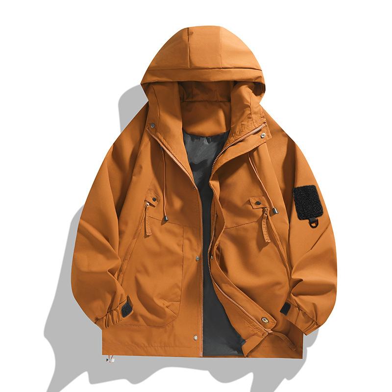 Spring and autumn three-proof loose mountain outdoor jacket men's windproof waterproof tide brand tooling hooded single punch jacket