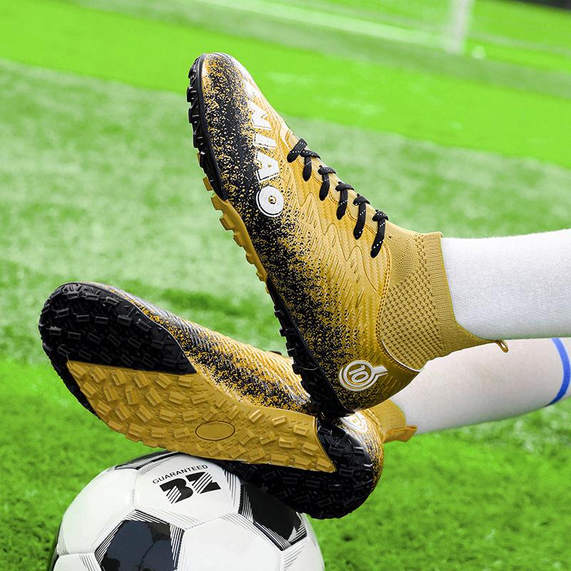 High-top foreign trade football shoes men's sports football shoes broken nails spikes student non-slip football game training shoes