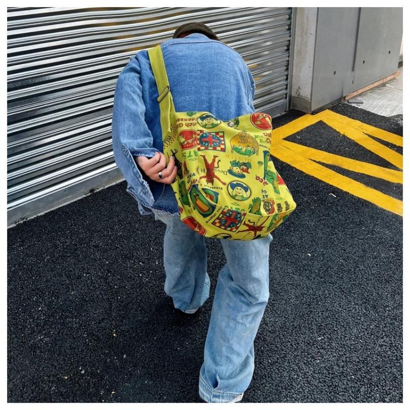 Retro velkokapacitní plátěná dámská taška Potisk Graffiti Literary Messenger Tašky Taška přes rameno Hot All-match Crossbody Taška